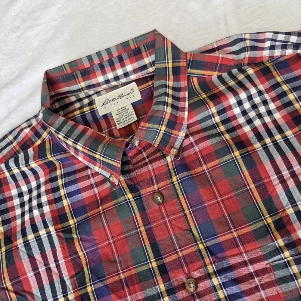Vintage Eddie Bauer Red Plaid Classic Long Sleeve Button Down Mens‎ Shirt 2XL